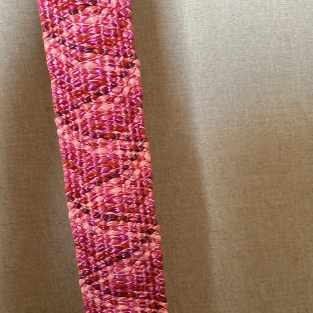 Pink Woven stretch Belt with Gold Buckle